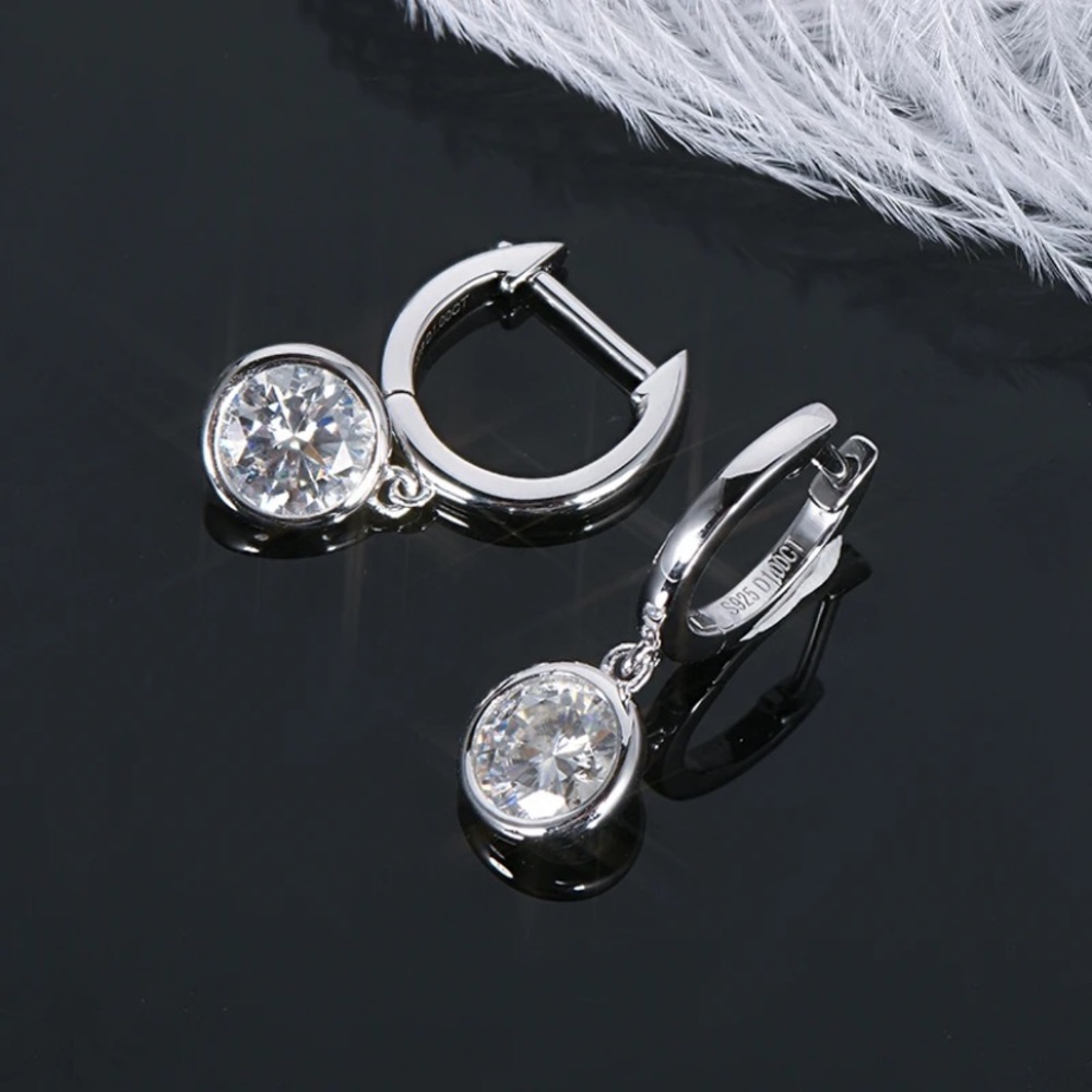 CERTIFIED 1  CARAT MOISSANITE Solid 925 STERLING silver Dangle Earrings NEW
